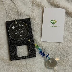 Mr. & Mrs. (Couples) Crystal Suncatcher/Ornament with Blue and Green Beads